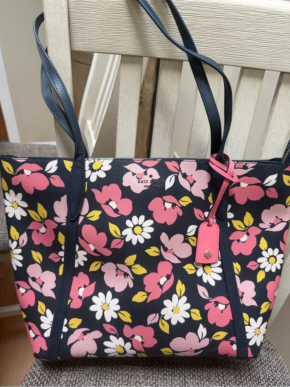kate spade Navy Floral Tote with Pink and White Flowers